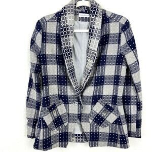 Rachel Walters Women's Isha Wool Plaid Academia Blazer Jacket Blue Size M